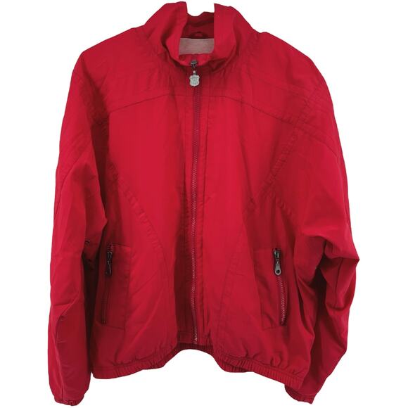 Vintage Kaelin Ski Jacket 80s Full Zip Crest Patch Zip Pockets Red Large - Picture 1 of 6